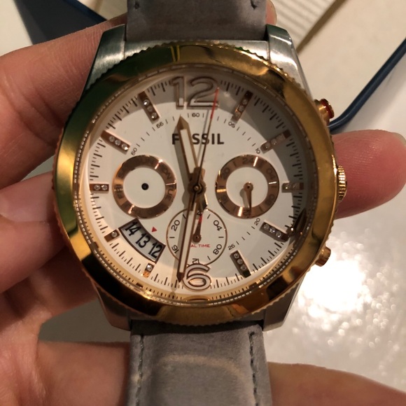 Fossil Gold & Leather Gray Watch main image 8